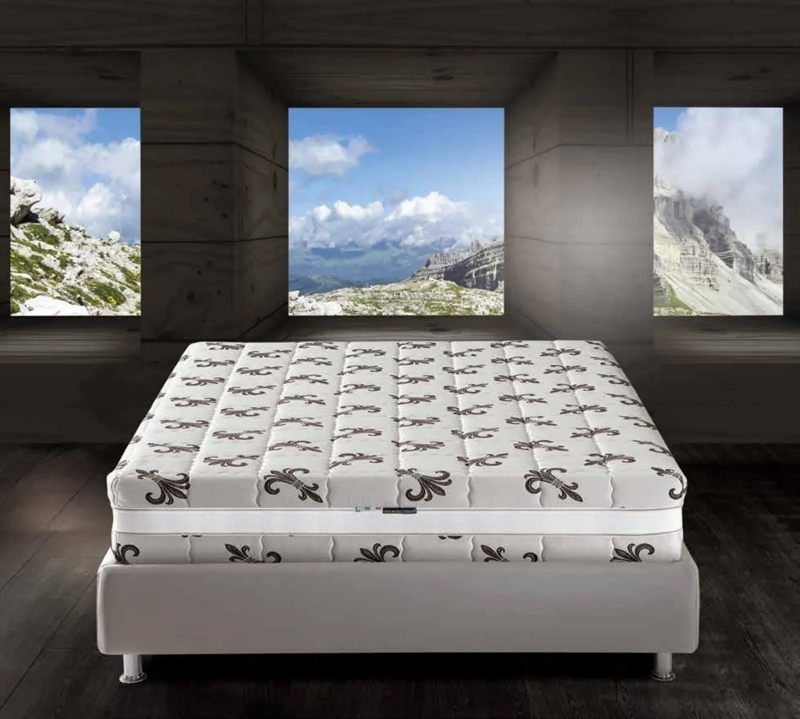 DUÉRMETE ONLINE Letto completo con materasso Pocket Visco Reversibile + Base imbottita rinforzata Beige con 6 gambe, legno, 90 x 190 cm