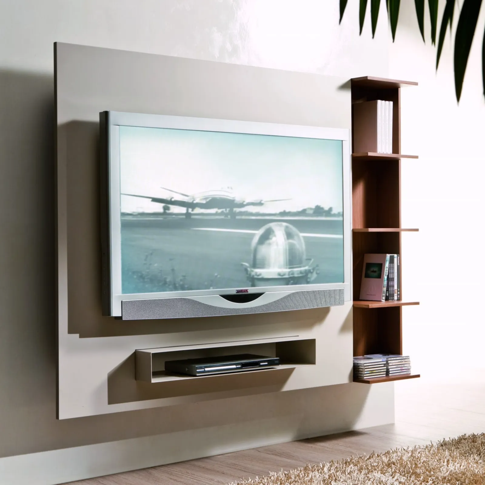 Mobile TV Con Luci LED RGB | Moderno Porta TV In Legno Bianco 260x35x40 Cm Con Ampio Spazio