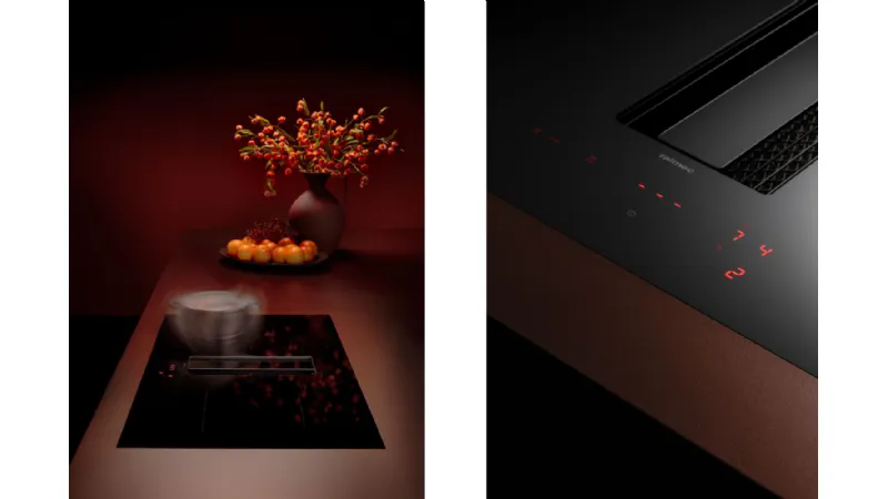 Design e funzionalità del piano cottura con aspirazione integrata Zero di Falmec