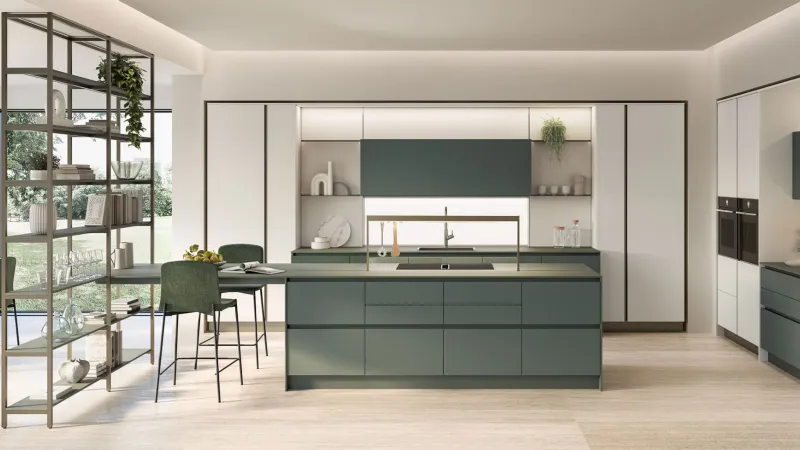 Oyster di Veneta Cucine con sgabelli Giara