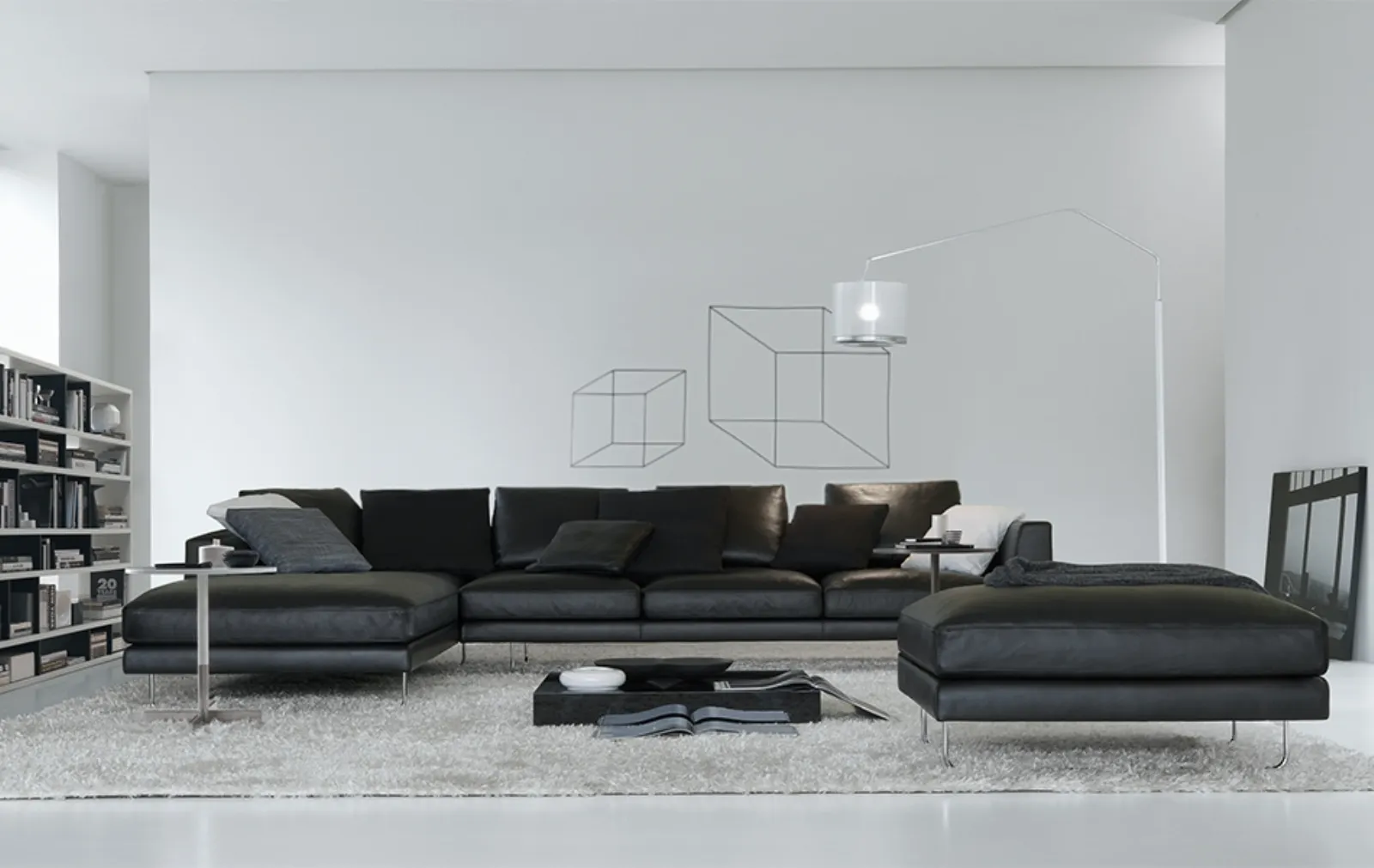 Divano nero stile in total black divani moderni for Immagini living moderni