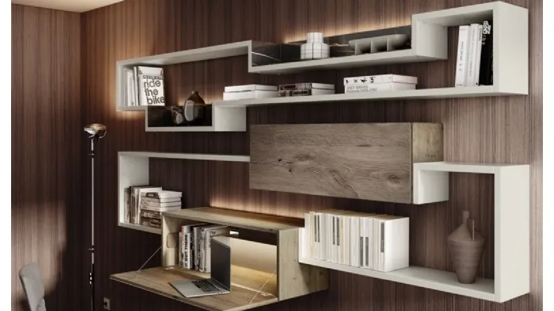 Libreria componibile in legno con scrittoio Lagolinea by Lago