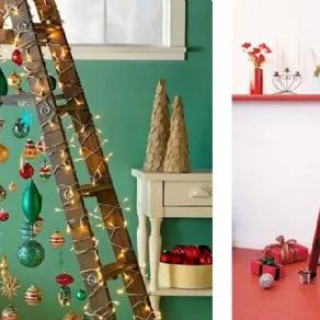 La scala opportunamente decorata diventa un albero di Natale