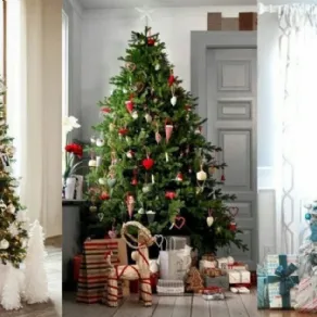 Un albero di Natale vero (a sinistra) e due finti