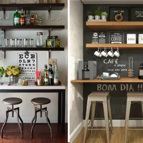 Due soluzioni diverse per un angolo bar attrezzato. Meglio in versione after dinner o breackfast?