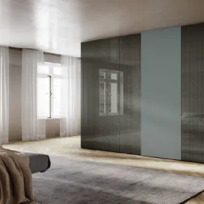 Armadio anta scorrevole modello N.O.W. di Lago, con materiale innovativo xglass