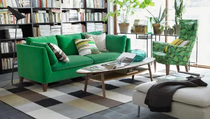 living Ikea con divano STOCKHOLM verde
