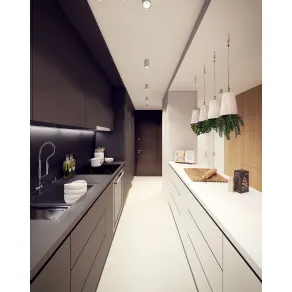 Contrasto di colori per i due lati della cucina lineare