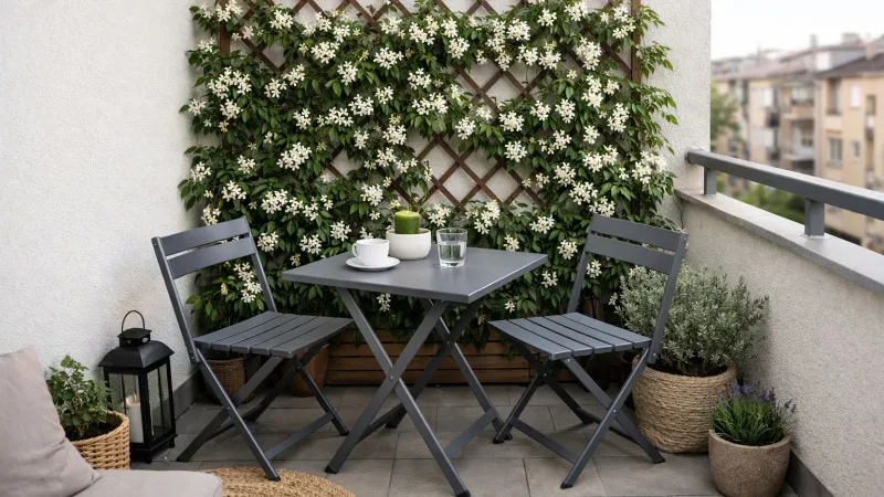 Grigliato in legno con gelsomino rampicante in fiore