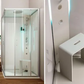 Metis di Glass 1989 è la cabina doccia multifunzione con apertura a battente