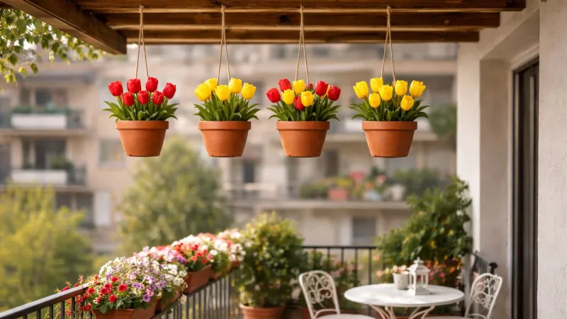 Vasi sospesi con tulipani