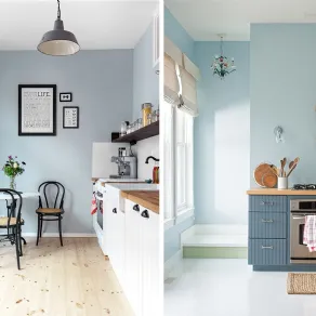 Il celeste è uno dei colori trendy per la cucina