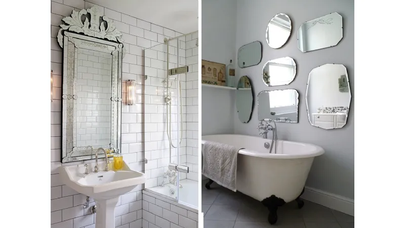 Due soluzioni per arredare il bagno con specchi retrò