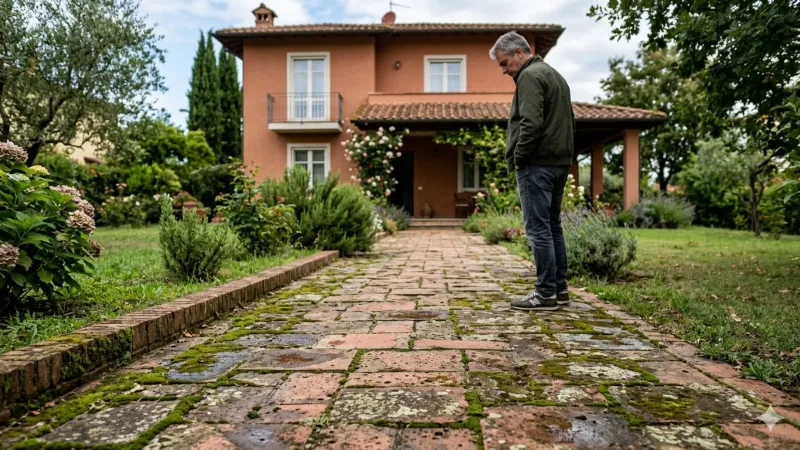 Presenza di muschio sui camminamenti in giardino