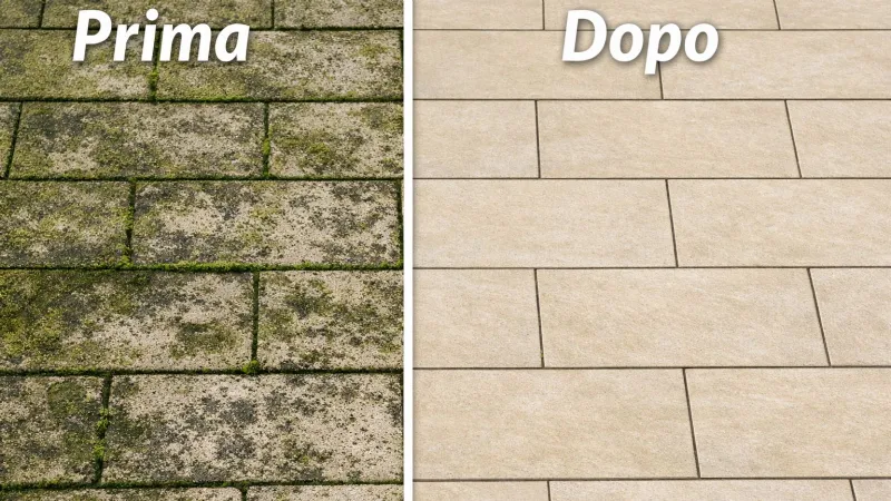 Pulizia pavimenti esterni, eliminando il muschio con rimedi naturali