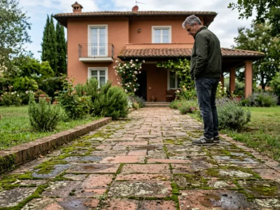 Presenza di muschio sui camminamenti in giardino