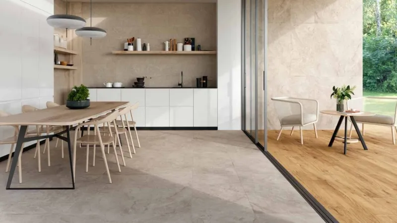 Gres porcellanato effetto pietra ed effetto legno collezione Alba di Marazzi