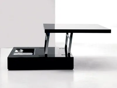 tavolino nero con doppio piano di appoggio e scomparto libri