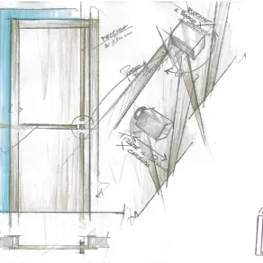 Schizzo del designer Marcon delle porte Linea Legno di Pivato