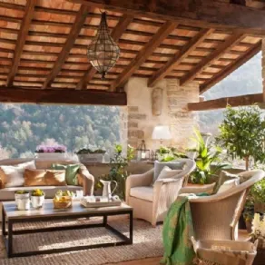 Tettoia in legno e mattoni stile rustico