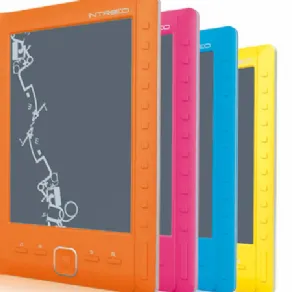 quattro ereader nei colori arancio, pink, blu e giallo