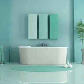  Il pavimento di questo bagno è ottenuto con Tinta Unika di Elekta Linea Resine