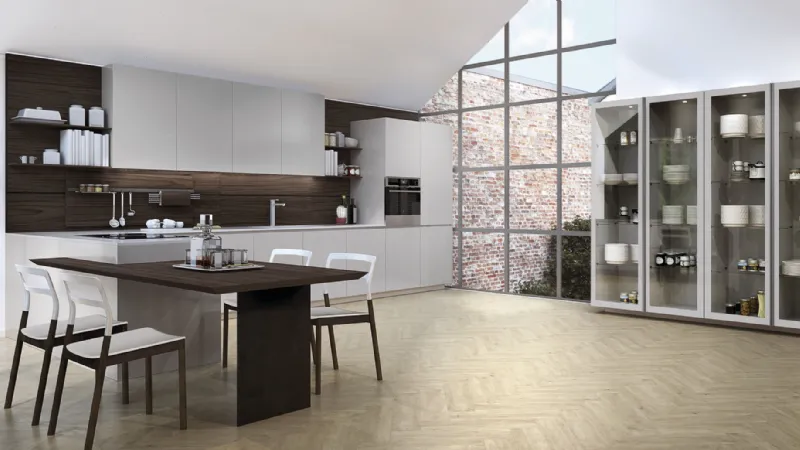 Cucina bianca e legno