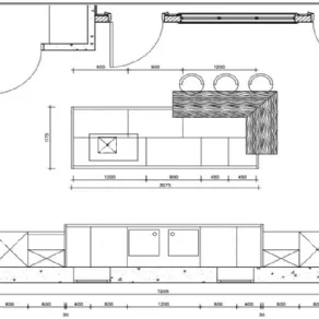 Esempio di disegno tecnico con misure dei moduli cucina