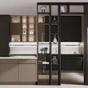 Collezione One di Ernestomeda. Cucina lineare a muro con living coordinato