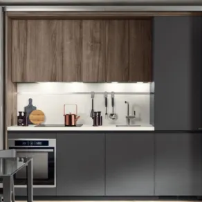 Cucina in linea Boxi in grigio ferro opaco e noce Garden di Scavolini