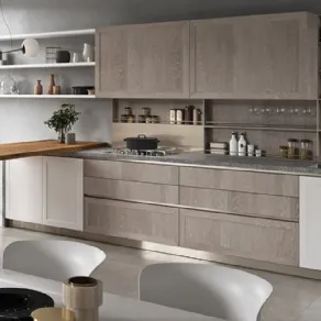 Bianco, rovere dust e quercia per la composizione Vita Bella di Aran Cucine