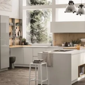 Il bianco di Alevé by Stosa Cucine si armonizza con il rovere speziato di grigio e miele