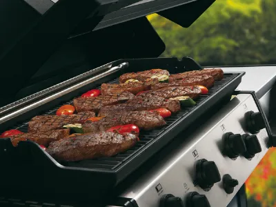 piastra di barbecue con carne e verdure