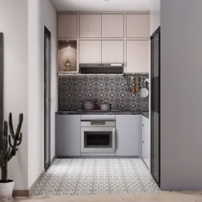 Le tonalità chiare sono l'ideale per le cucine ad angolo piccole