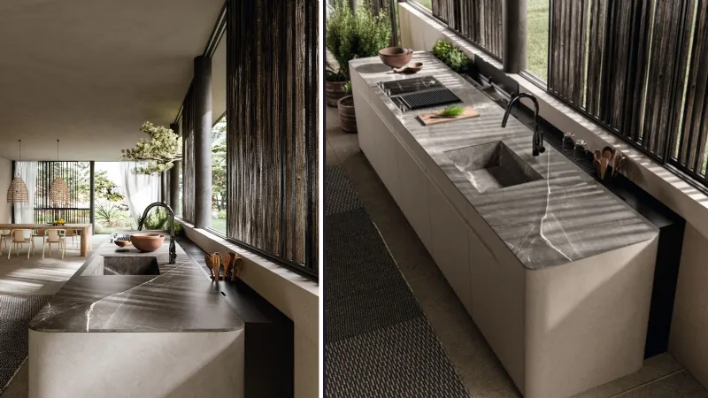 Key Cucine - Haiku Outdoor: struttura in resina ecosostenibile e top in marmo