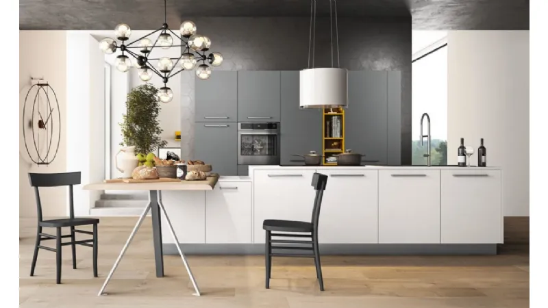 Cucina Time by Arredo 3 - Basi bianco glass opaco / Colonne grigio cenere opaco