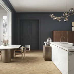 Cucina in gres porcellanato SapienStone effetto marmo Calacatta