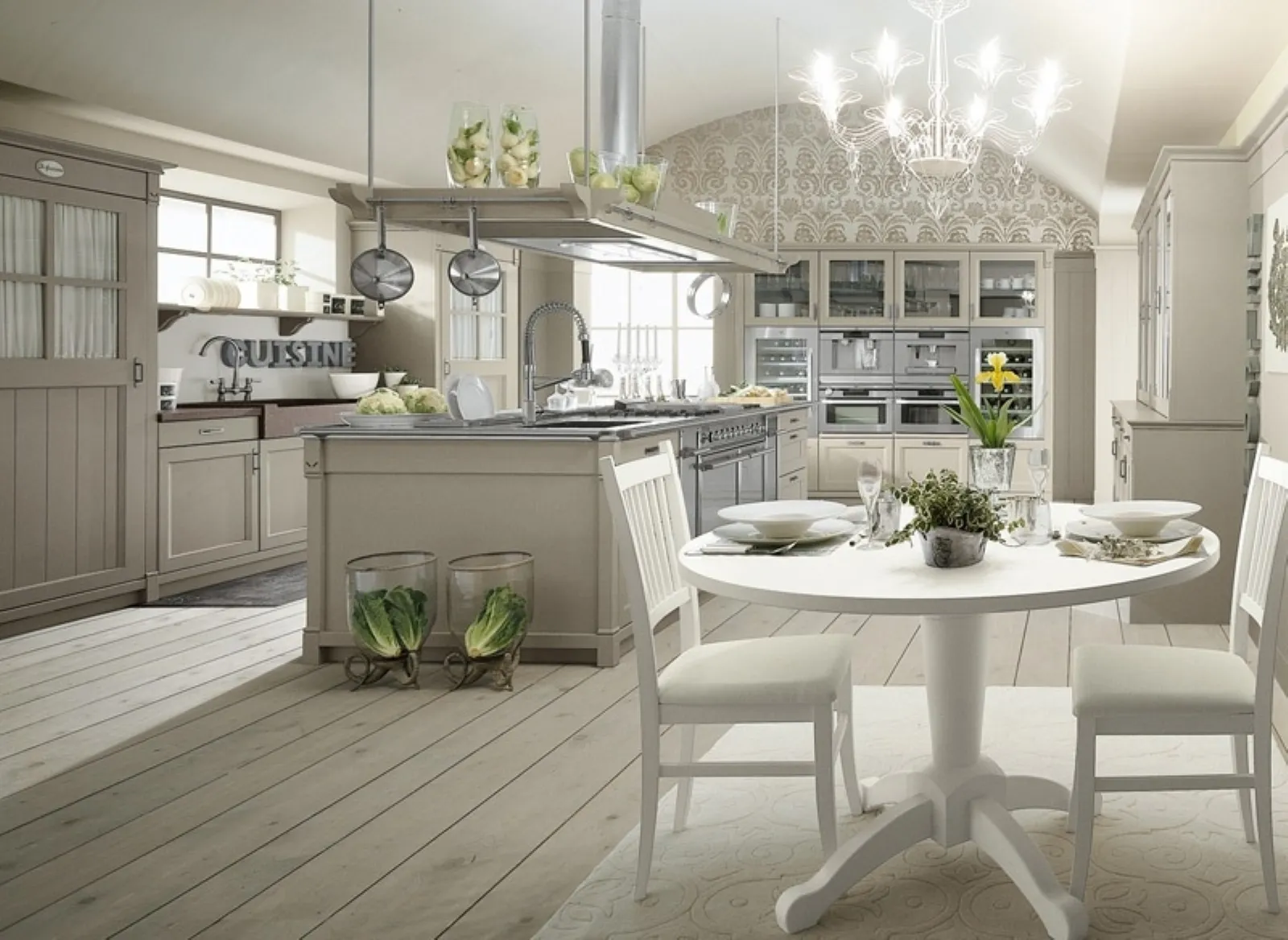 Cucina in stile country con tende floreali e lavello in stile rustico