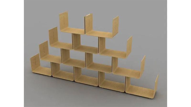 libreria modulare in multistrati curvato color legno chiaro