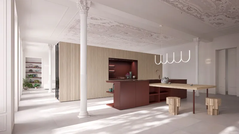 La cucina è protagonista dell'open space contemporaneo