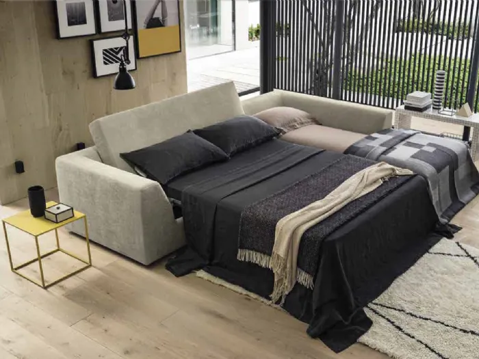 Aston di Felis è veloce da preparare e da divano moderno si trasforma in letto a 3 poste (H materasso 11 cm)