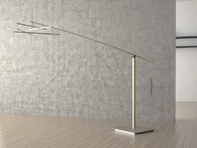 lampada da terra a stela in bamboo con pesi e contrappesi 