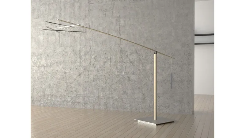 lampada da terra a stela in bamboo con pesi e contrappesi 