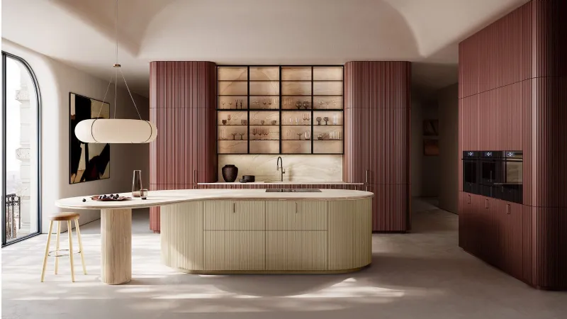 Cucina Tangram di Cesar: forme organiche e lavorazione cannettata