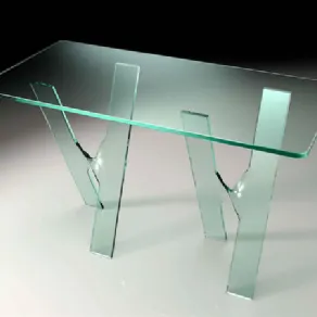 tavolino in vetro trasparente con gambe in vetro trasparente