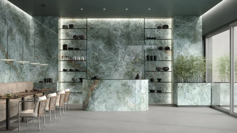 Atlas Concorde, collezione MarvelDiva gres effetto marmo con  superficie lucida e riflettente