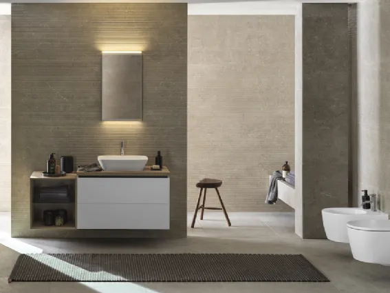 Geberit ONE lavabo da appoggio con mobile lavabo in rovere e laccato bianco opaco