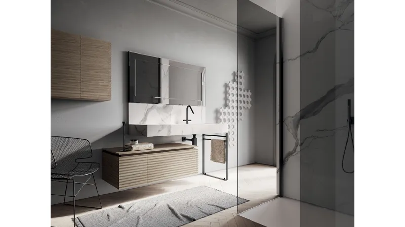 Le forme esaltano i materiali e l'arredo bagno si fa elegante, ricercato, di design