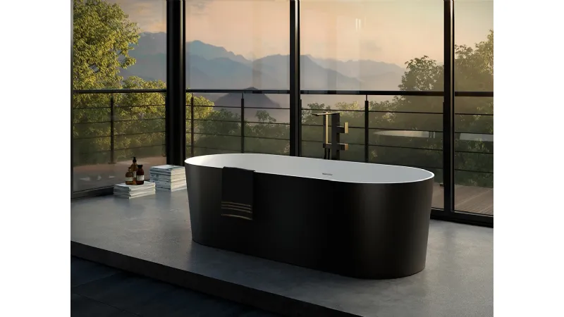 Deluxe è la vasca in Aquatek light esternamente verniciata in finitura nero opaco