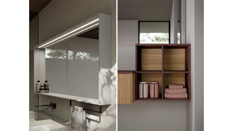 Dettagli e accessori in primo piano tra specchiere e piccoli contenitori dall'estetica pregiata (collezione Sense)